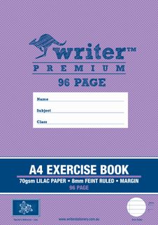 Writer Premium A4 96pg Lilac 8mm Ruled Exercise Book