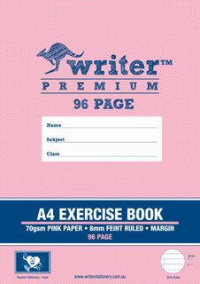 Writer Premium A4 96pg Pink 8mm Ruled Exercise Book