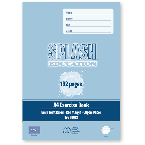Splash A4 192pg 8mm Ruled Exercise Book