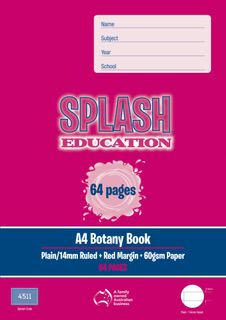 Splash A4 64pg 14mm Solid Ruled Botany Book