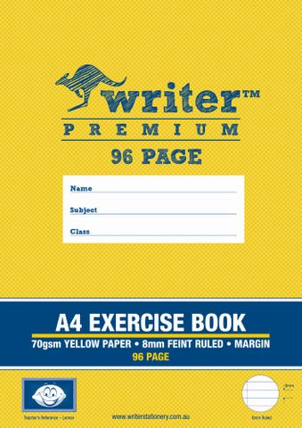 Writer Premium A4 96pg Yellow 8mm Ruled Exercise Book