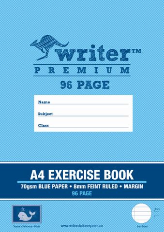 Writer Premium A4 96pg Blue 8mm Ruled Exercise Book