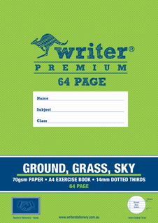 Writer Premium A4 64pg 14mm Dotted Thirds Ground/Grass/Sky Ex. Book