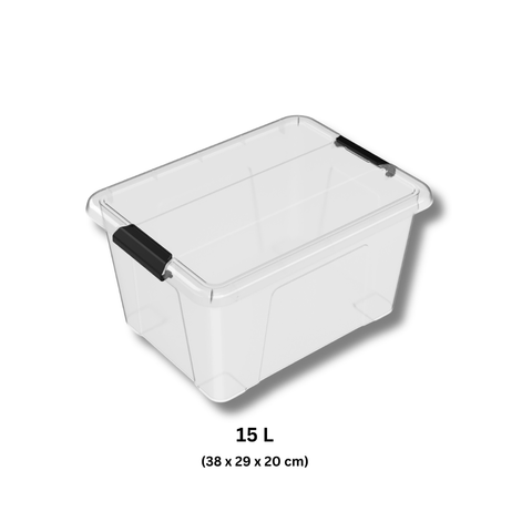 Protext 15ltr Clear Storage Tub with clip lock lid