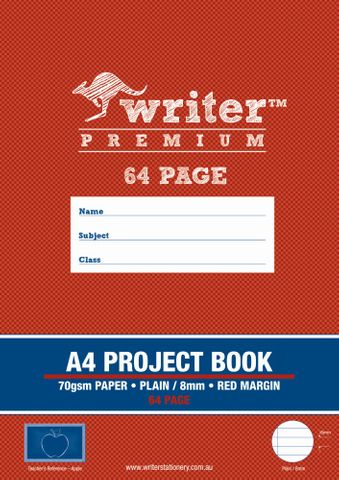 Writer Premium A4 64pg Plain/8mm Ruled Project Book