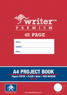 Writer Premium A4 48pg Plain/8mm Ruled Project Book