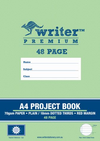 Writer Premium A4 48pg Plain/18mm Dotted Thirds Project Book