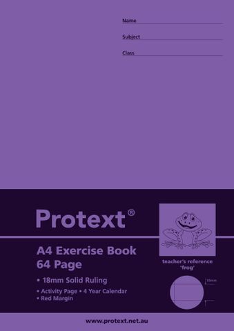Protext A4 64pg 18mm Solid Ruled Exercise Book