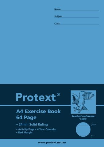 Protext A4 64pg 24mm Solid Ruled Exercise Book