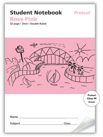 Protext Rose Pink 32pg 3mm Double Ruled Student Notebook