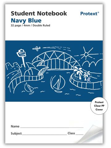 Protext Navy Blue 32pg 4mm Double Ruled Student Notebook