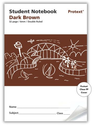 Protext Dark Brown 32pg 6mm Double Ruled Student Notebook