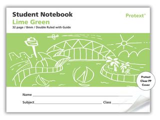 Protext Lime Green 32pg 8mm Double Ruled/Guide Student Notebook