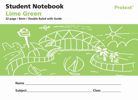 Protext Lime Green 32pg 8mm Double Ruled/Guide Student Notebook