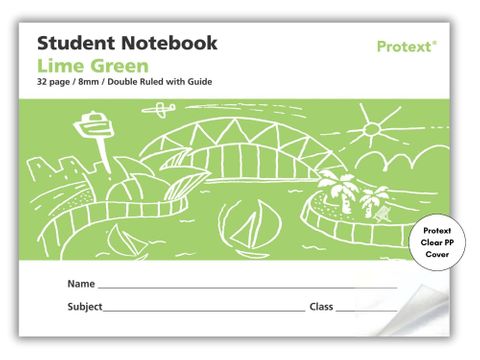 Protext Lime Green 32pg 8mm Double Ruled/Guide Student Notebook