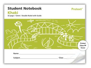 Protext Khaki 32pg 12mm Double Ruled/Guide Student Notebook