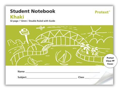 Protext Khaki 32pg 12mm Double Ruled/Guide Student Notebook