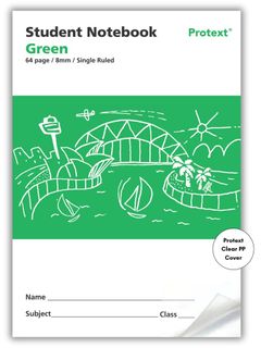 Protext Green 64pg 8mm Single Ruled Student Notebook