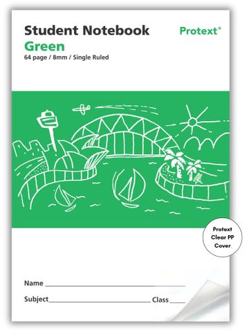 Protext Green 64pg 8mm Single Ruled Student Notebook
