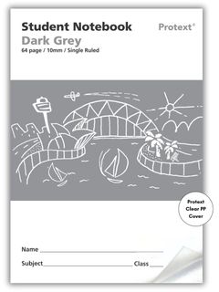 Protext Dark Grey 64pg 10mm Single Ruled Student Notebook