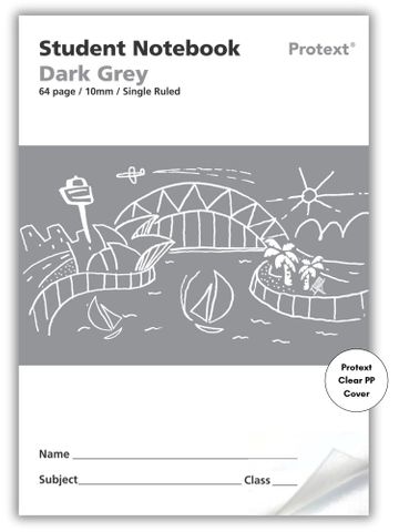 Protext Dark Grey 64pg 10mm Single Ruled Student Notebook
