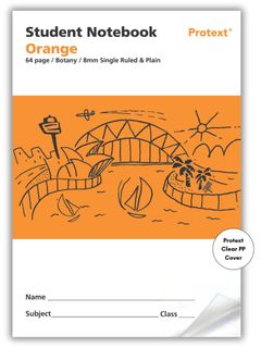 Protext Orange 64pg 8mm Single Ruled/Plain Student Notebook