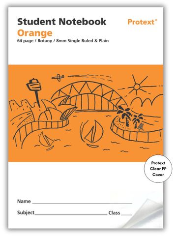 Protext Orange 64pg 8mm Single Ruled/Plain Student Notebook
