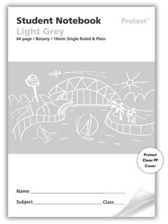 Protext Light Grey 64pg 10mm Single Ruled/Plain Student Notebook