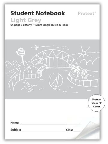 Protext Light Grey 64pg 10mm Single Ruled/Plain Student Notebook