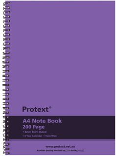 Protext A4 200pg Twin Wire PP Note Book - Purple