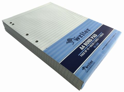 Writer A4 50lf Bond Ruled Notepad + 7 holes