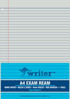 Writer A4 500 Sheet Exam Ream with Red Margin + 1 Hole