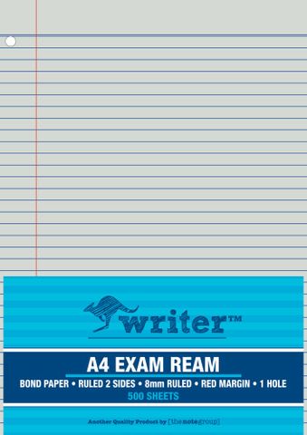 Writer A4 500 Sheet Exam Ream with Red Margin + 1 Hole