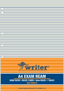 Writer A4 500 Sheet Exam Ream + 7 holes