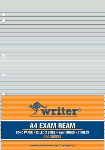 Writer A4 500 Sheet Exam Ream + 7 holes