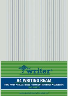 Writer A4 18mm Dotted Thirds Landscape 500 Sheet Ream