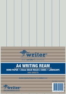 Writer A4 24mm Solid Ruled Landscape 500 Sheet Ream