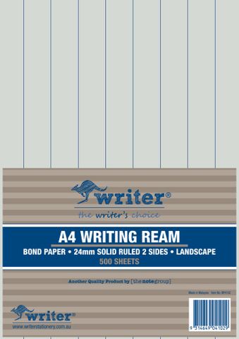 Writer A4 24mm Solid Ruled Landscape 500 Sheet Ream