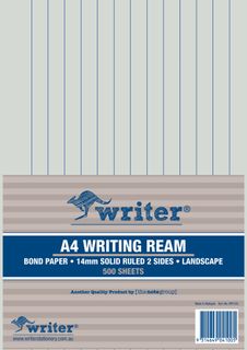 Writer A4 14mm Solid Ruled Landscape 500 Sheet Ream