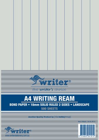Writer A4 18mm Solid Ruled Landscape 500 Sheet Ream