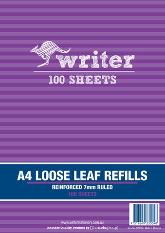 Writer A4 100lf 7mm Ruled Reinforced Refills