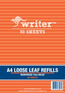 Writer A4 50lf 7mm Ruled Reinforced Refills