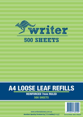 Writer A4 500lf 7mm Ruled Reinforced Refills