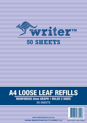 Writer A4 50lf 2mm Graph Reinforced Refills