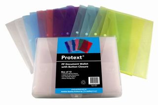 Protext Translucent Button Document Wallets mixed Colour Pk12 in PP Case