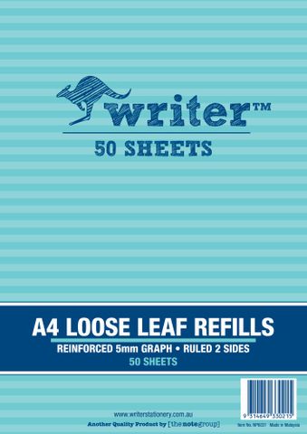 Writer A4 50lf 5mm Graph Reinforced Refills