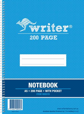 WRITER A5 200pg Note Book +pkt