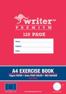 Writer Premium A4 128pg 8mm Ruled Exercise Book
