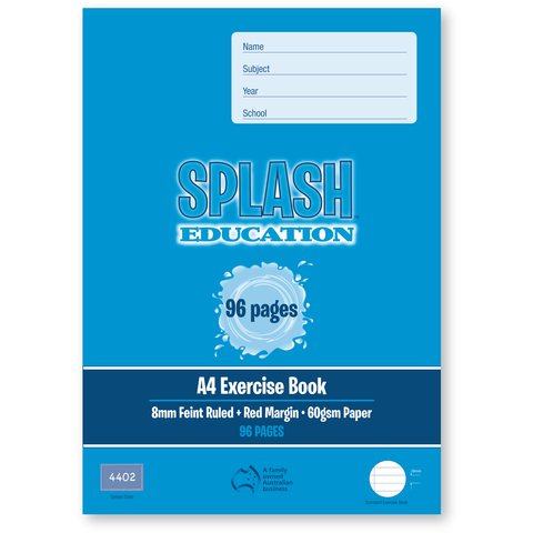 Splash A4 96pg 8mm Ruled Exercise Book