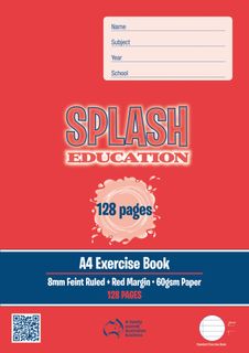 Splash A4 128pg 8mm Ruled Exercise Book